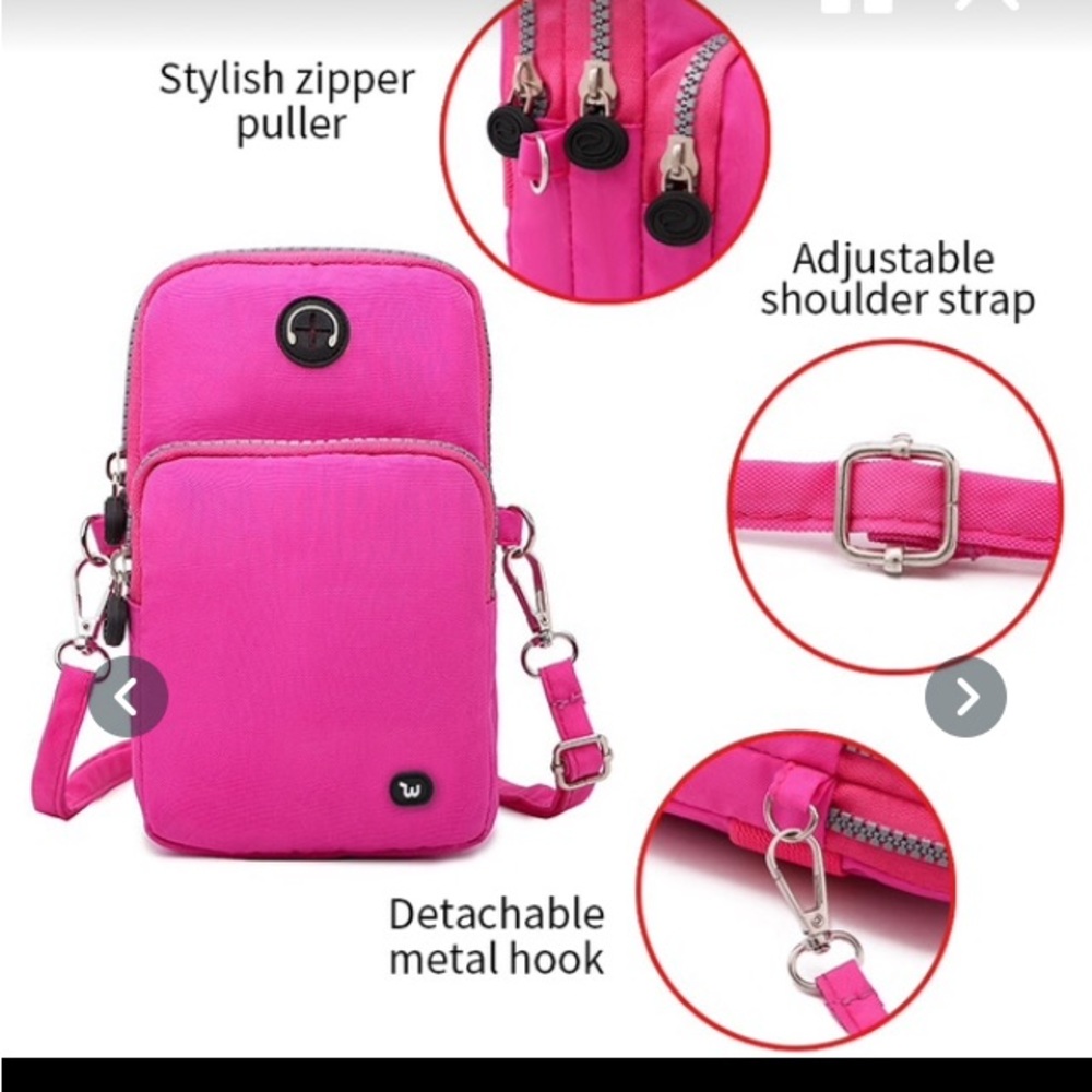 Cell Phone Carrying Case with 3 zippered sections + adjustable strap